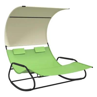 (green) vidaXL Rocking Double Sun Lounger with Canopy Garden Sun Bed Outdoor Day Bed