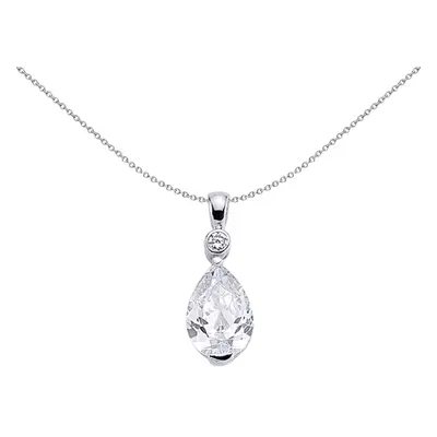 Jewelco London Ladies Sterling Silver Pear Cubic Zirconia Drop Pendant Necklace inch - GVP207