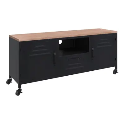 vidaXL Solid Wood Fir and Iron TV Cabinet Black Wooden Sideboard Media Cabinet