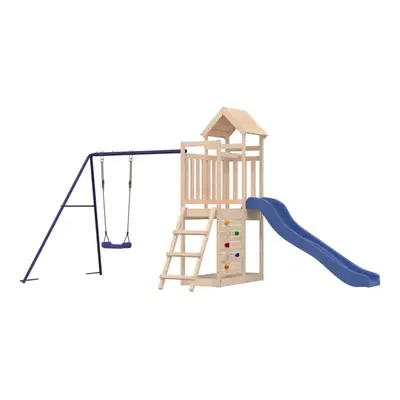 (solid pinewood) vidaXL Playhouse Climbing Frame with Slide Swing Rockwall Kids Solid Wood Pine