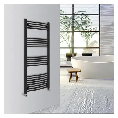 (Black, 1400x600mm) Warmehaus Curved Bathroom Heated Towel Rail Warmer Radiator Central Heating