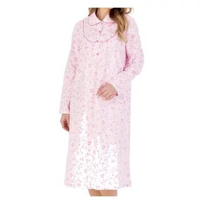 (Pink, UK 28/30) Slenderella Ladies Floral Peter Pan Collar Long Sleeve Flannel Nightdress