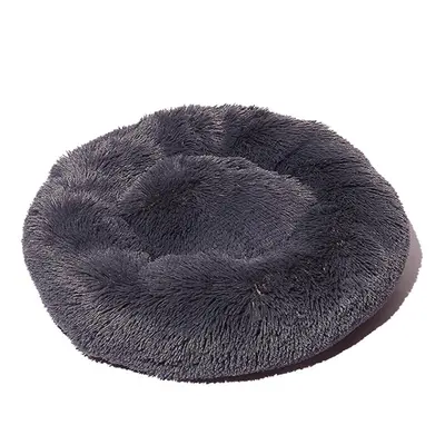 (Dark Grey) 50cm Plush Fluffy Soft Pet Bed for Cats Dogs Circular Design Calming Bed