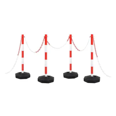 vidaXL Chain Post Set with m Plastic Chain Traffic Post Safety Warning Sign