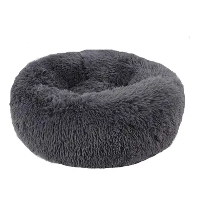 (Dark Grey, M) Kennel Round Plush Nest Padded Soft Warm For Cat Bed Mat Pad