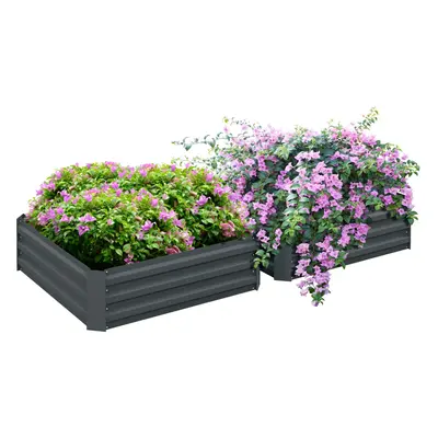 Outsunny Set of Raised Garden Bed Galvanised Planter Box Easy Setup Dark Grey