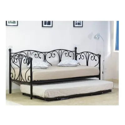 (2ft6 small single, Black) Geovana Metal Day Bed With Crystal Finials with Trundle Option