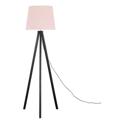 Modern Black Wood Tripod Design Floor Lamp with a Pink Tapered Shade - Complete with a 6w LED GL