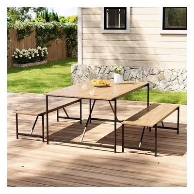 3-Piece Indoor/Outdoor Wooden Table Benches Set