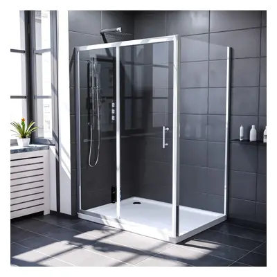 Nes Home x 900mm Shower Sliding Door & Frameless Glass Side Panel Chrome