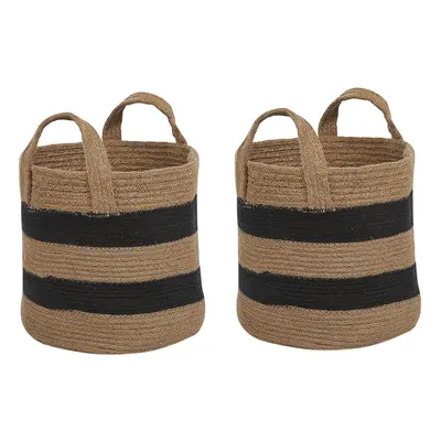 Set of Jute Baskets Beige and Black GEREDE