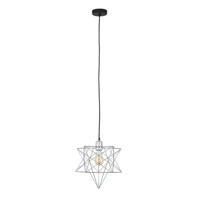 Retro Silver Chrome Ceiling Pendant Light Fitting with a Grey Geometric Star Shade - Complete wi