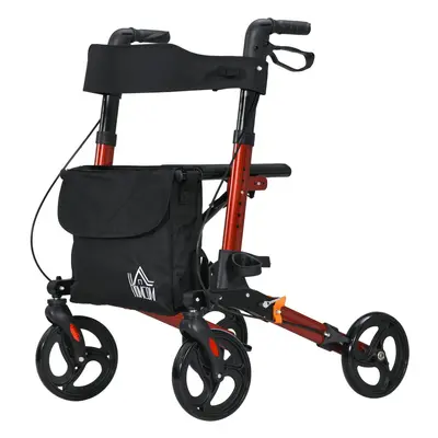 HOMCOM Wheel Rollator Walker, Adjustable Mobility Walker with Bag, Red