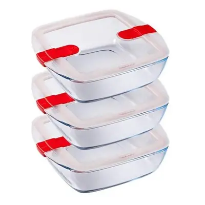 Pyrex Cook and Heat Cook & Heat Set of Square Glass Food Containers with Airtight Lids for Micro