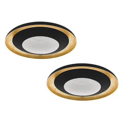 2 PACK Wall Flush Ceiling Light Black Gold Transparent Plastic & Granille LED