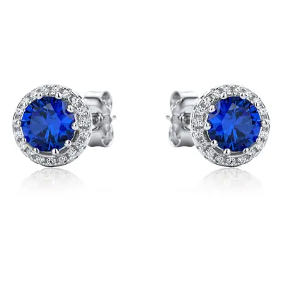 Jewelco London Rhodium Plated Sterling Silver Blue Cubic Zirconia Halo Cluster Solitaire Stud Ea