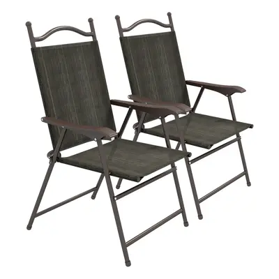 Outsunny Folding Chairs Set w/ Armrest, Breathable Mesh Fabric Seat, Dark Brown