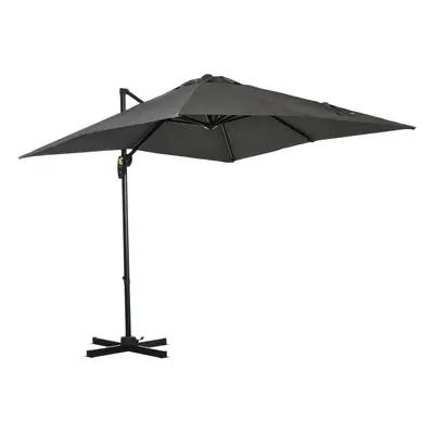 Outsunny Square Cantilever Roma Parasol Rotation w/ Hand Crank, Grey