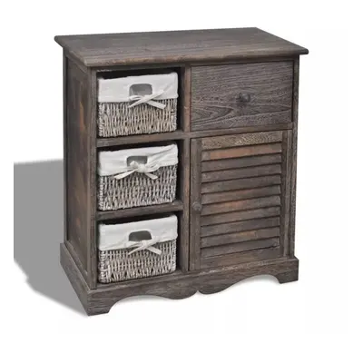 vidaXL Wooden Cabinet Left Weaving Baskets Brown Storage Organiser Sideboard