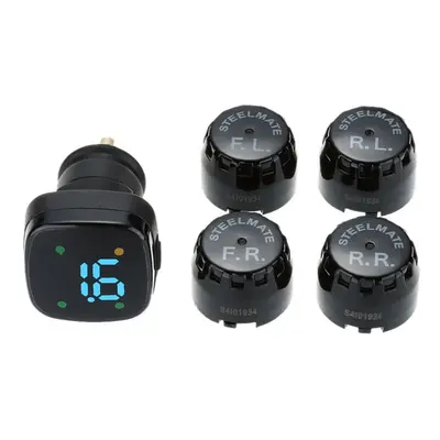 (psi) TPMS TP-76 Tire Pressure Monitoring System LED Cigarette Lighter External Sensors