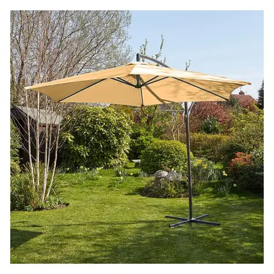 Home Source Gozo 3m Garden Outdoor Overhanging Cantilever Crank Parasol Beige