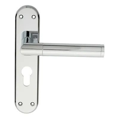 Round Bar Lever on Euro Lock Backplate Door Handle x 40mm Polished Chrome