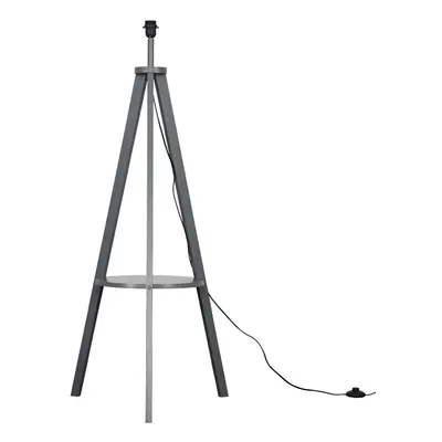 Modern Grey Wood Tripod Design Floor Lamp Base with Storage Shelf