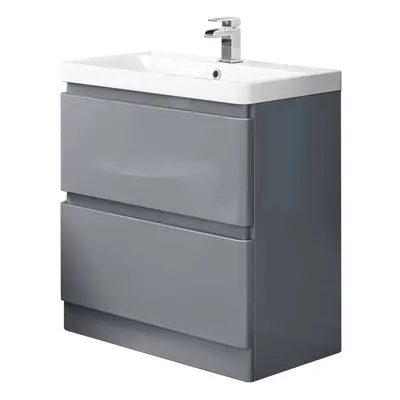 NRG Floor Standing Drawer Vanity Unit Basin Storage Bathroom Furniture 800mm Gloss Grey