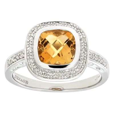 (L) Jewelco London 9ct White Gold Cushion Shaped Citrine And Diamond Ring