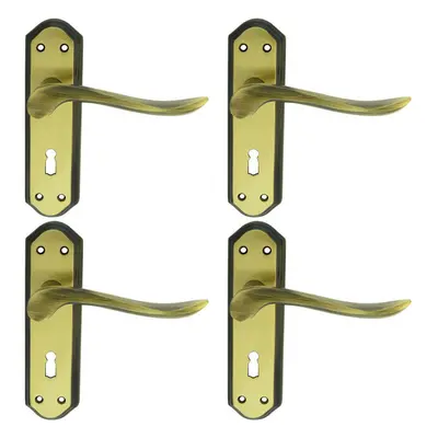 4x PAIR Curved Handle on Sculpted Lock Backplate x 48mm Florentine Bronze