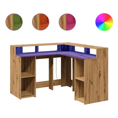 vidaXL Desk with LED Lights Writing Working Table Artisian Oak Engineered Wood