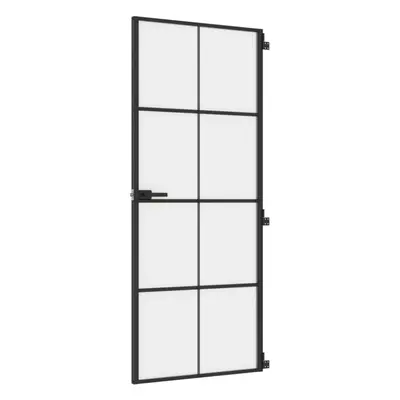 vidaXL Interior Door Slim Sliding Door Black Tempered Glass and Aluminium