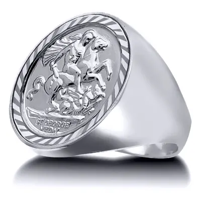 (Z) Jewelco London Men's Solid Silver Domed Polished St George & Dragon Medallion Ring (Full Sov