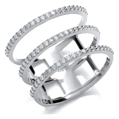 (L) Jewelco London Rhodium Plated Sterling Silver Cubic Zirconia Triple Bar Ring