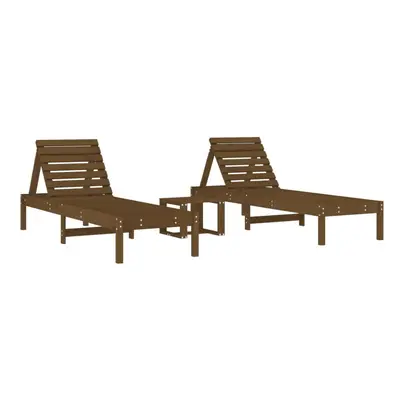 (honey brown pine) vidaXL Sun Loungers with Table Sun Bed Chaise Longue pcs Solid Wood Pine