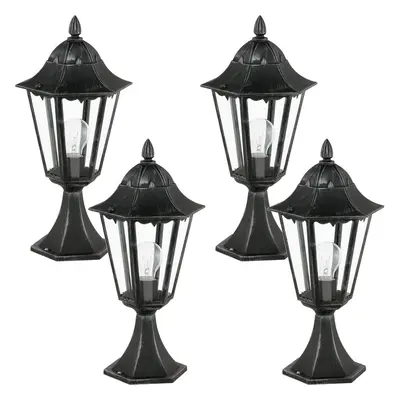 4 PACK IP44 Outdoor Pedestal Light Black & Silver Patina Lantern 1x 60W E27