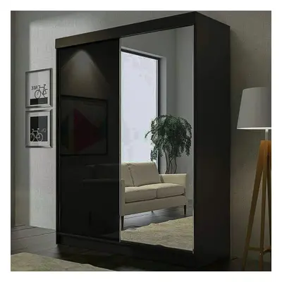 (BLACK, 120) VIKAS HIGH GLOSS SLIDING MIRROR DOOR WARDROBE