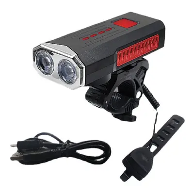 (Red) 3-in-1 Bike Headlight Modes LED Bicycle Lamp Waterproof 120dB USB Horn 4800mAh with Power 