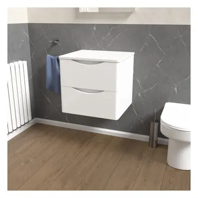 Nes Home White 500mm Bathroom Wall Hung Vanity With Worktop