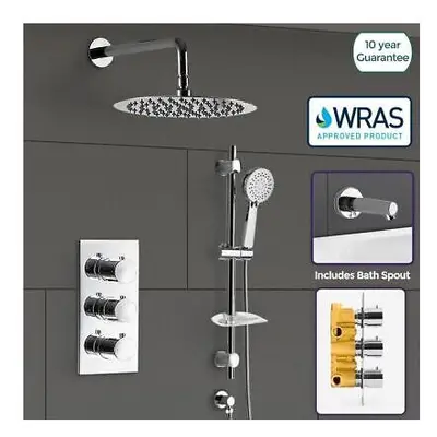 Flora Concealed Way Thermostatic Shower Mixer Valve Slim Head & Bath Filler