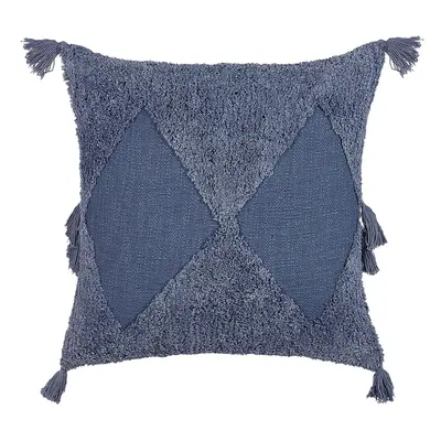 Tufted Cotton Cushion with Tassels x cm Blue AVIUM