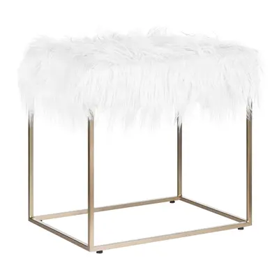 Faux Fur Footstool White MANHATTAN