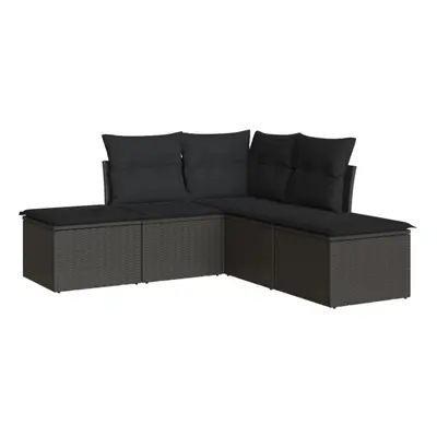 vidaXL Garden Sofa Set Piece with Cushions Outdoor Sofa Black Poly Rattan