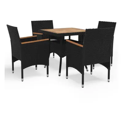 vidaXL Solid Wood and Poly Rattan Garden Dining Set Piece Black Dining Chair