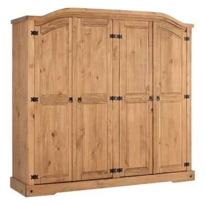 Corona Door Wardrobe in Distressed Waxed Pine Finish Hanging Rail Shelved