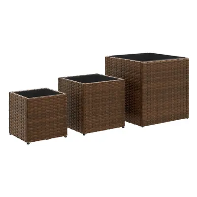 vidaXL Garden Planters Outdoor Flower Pot Planter Pot pcs Brown Poly Rattan