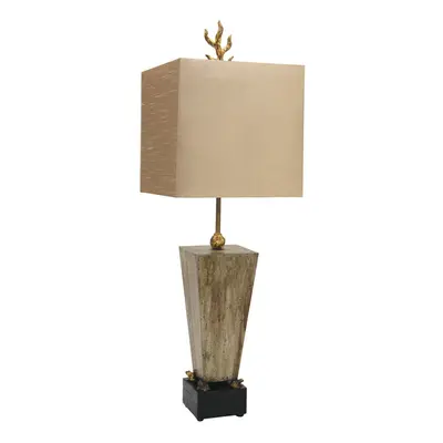 Table Lamp Gilded Frogs Light Brown Faux Silk Shade Gold Leaf Finial LED E27 60W