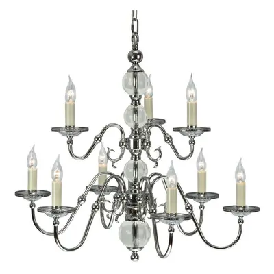 Flemish Ceiling Pendant Chandelier Polished Nickel & Crystal Curved Lamp Light