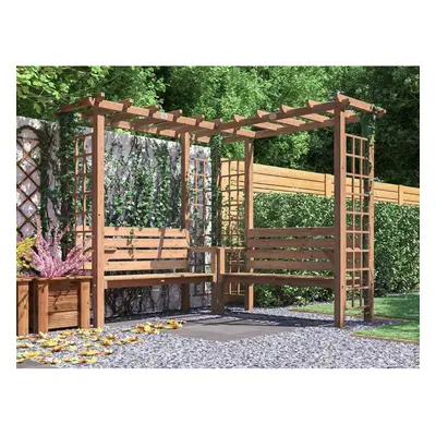 Wooden Pergola Arbour Garden Corner Bench, Armrest and Table Gerlinde