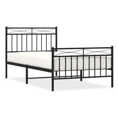 (black, 100x190 cm/with headboard & footboard) vidaXL Metal Bed Frame Home Bedroom Bed Base Matt